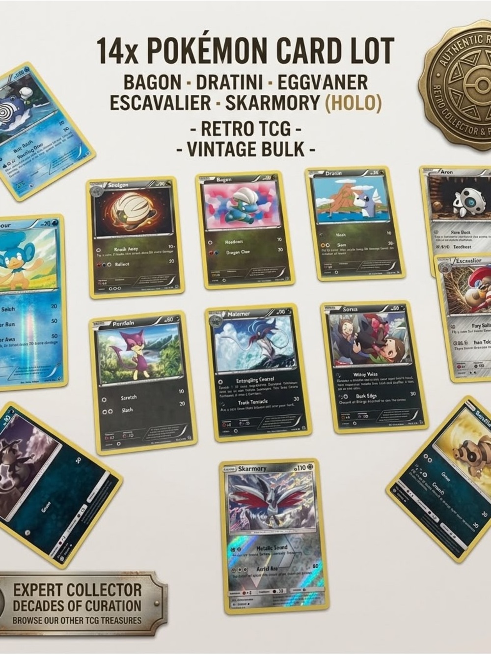 Lot 08 Pokemon 14 Card Lot Skarmory Holo Dratini Bagon Escavalier Vintage Bulk